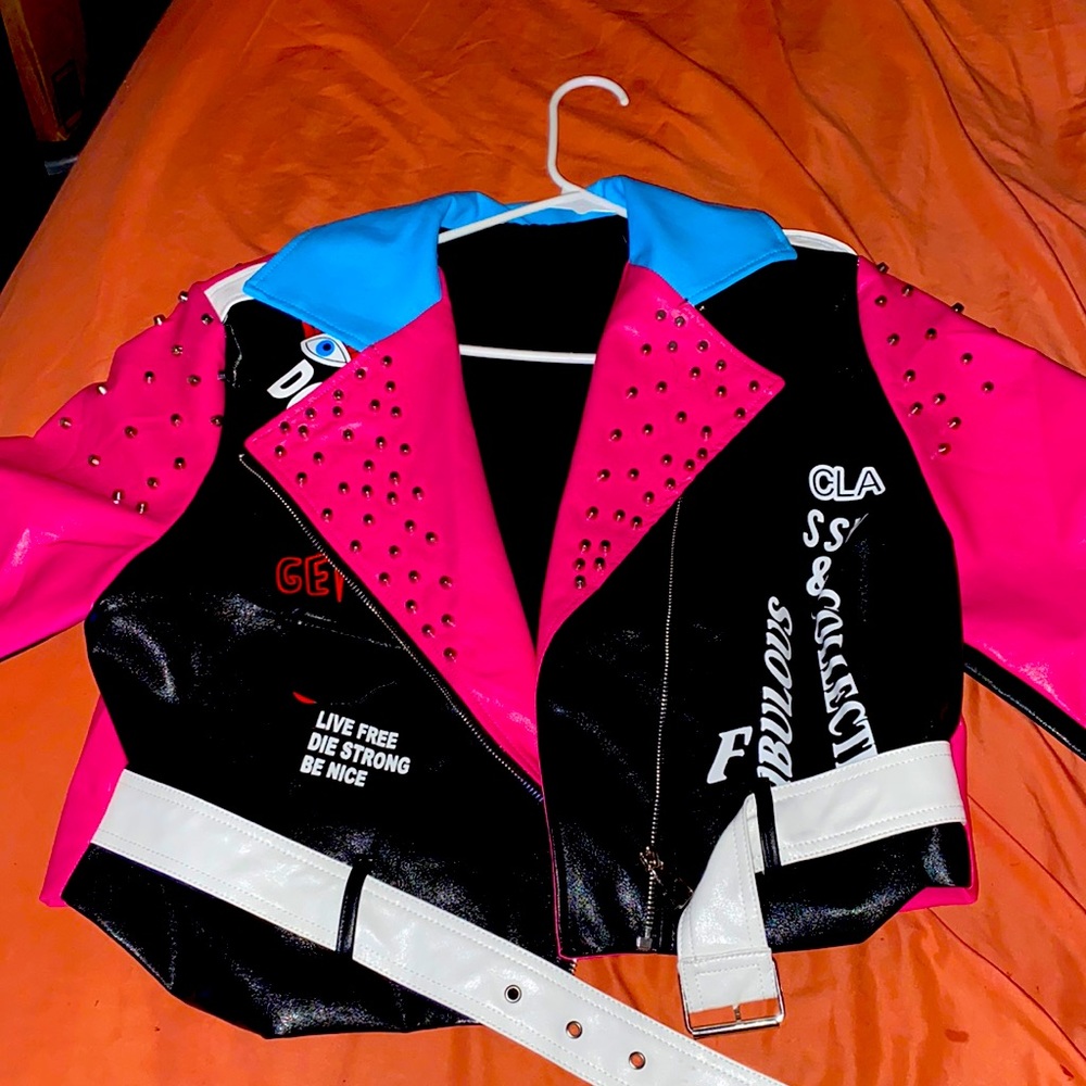 Woman graffiti soft/leather jacket